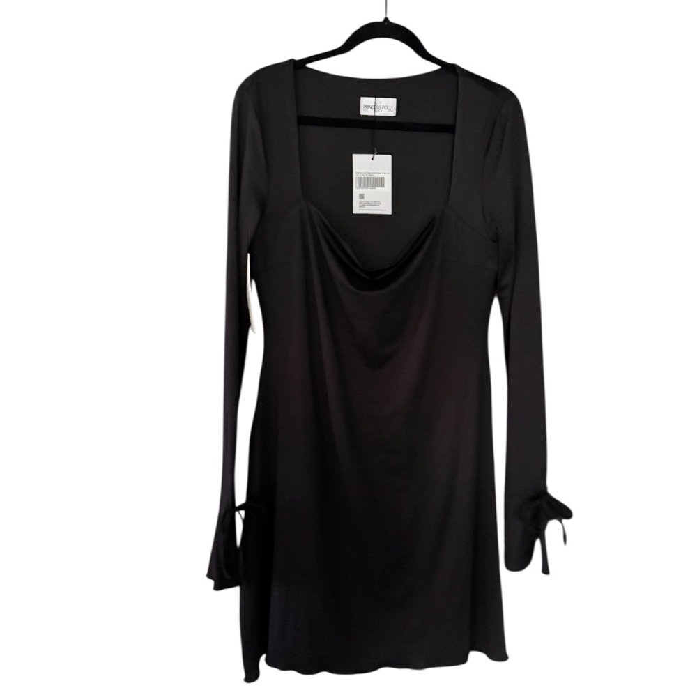 Princess Polly Dalzine Black Long Sleeve Mini Dress Goth Valentine Date Night E9